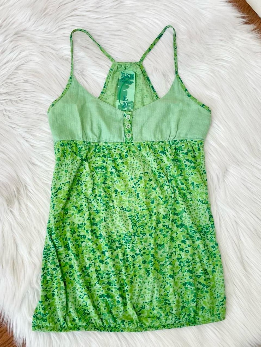 Vintage Y2K green babydoll summer top by Bershka